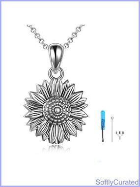 Sterling Silver Sunflower Urn Necklace for Ashes Cremation Jewelry